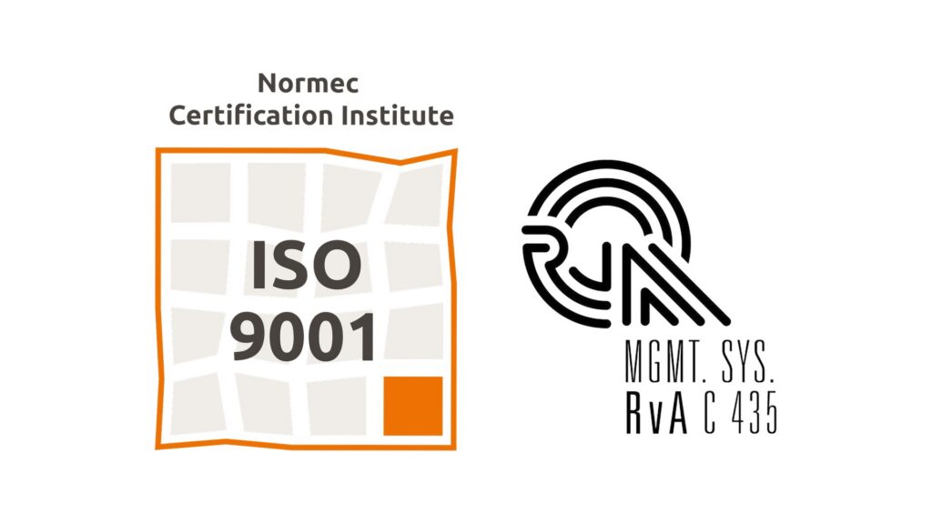 ISO 9001:2015 certified by Normec Certification Institute, accredited by RvA (C 435)